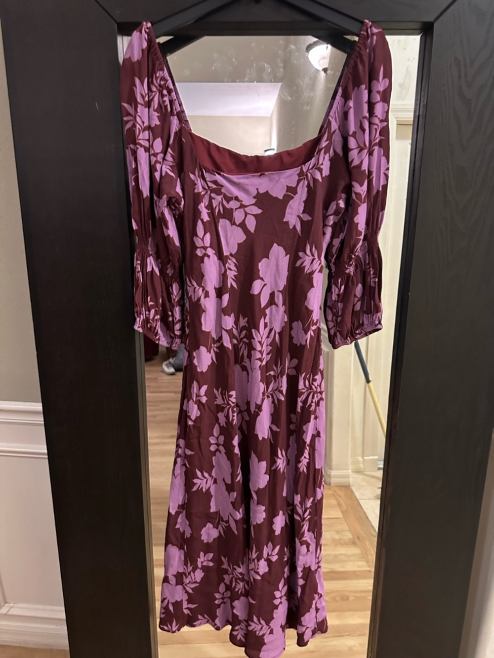 Peter Som Plum Midi Dress with Lilac Floral Print - Picture 3 of 6
